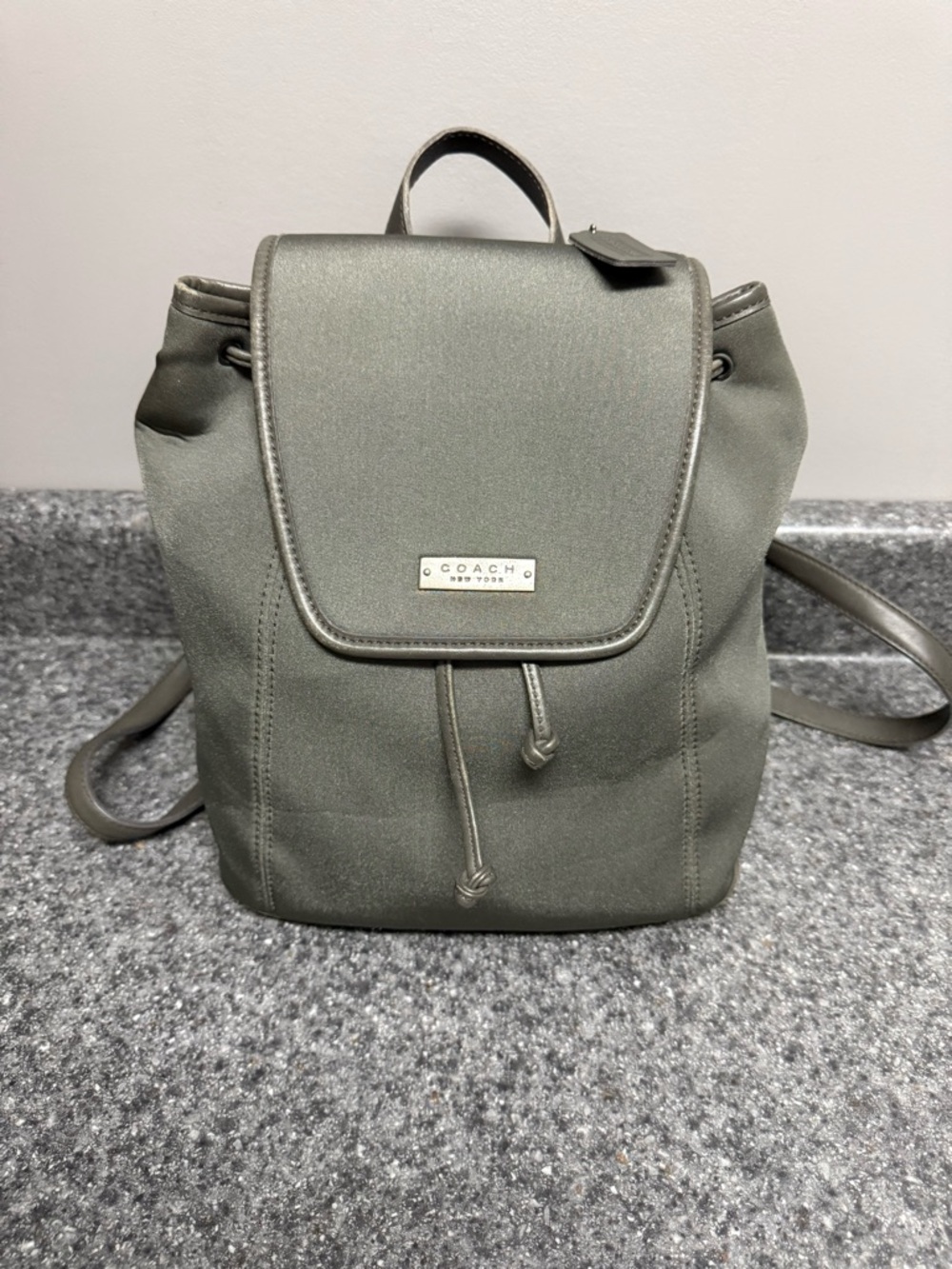 Vintage Coach Y2K Grey Neoprene/Leather Drawstring Backpack Shoulder Bag 6205